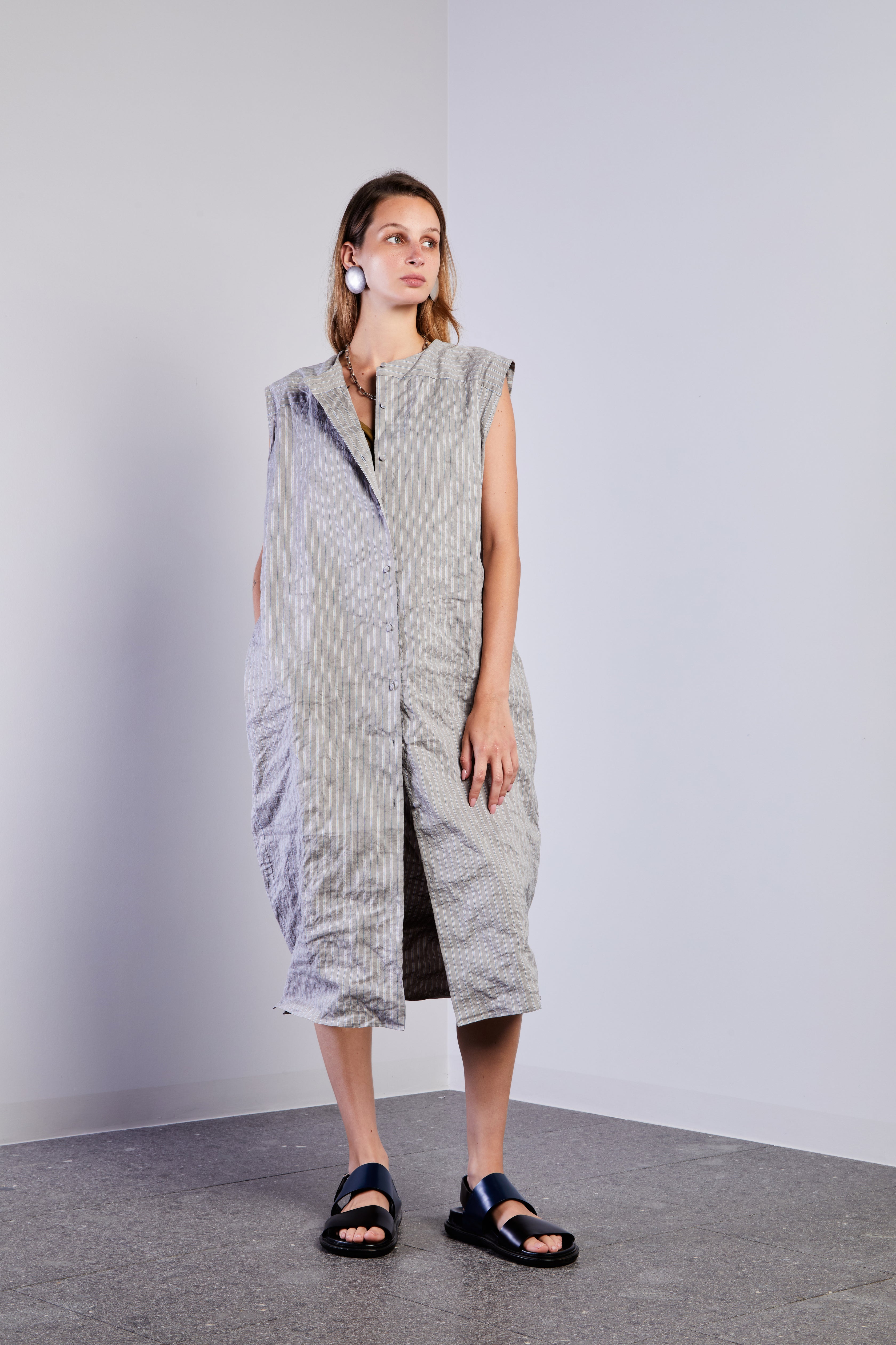 silk blend dress made in italy Women's Blue Cotton Silk Muslin Maxi Dress - Made in Italy