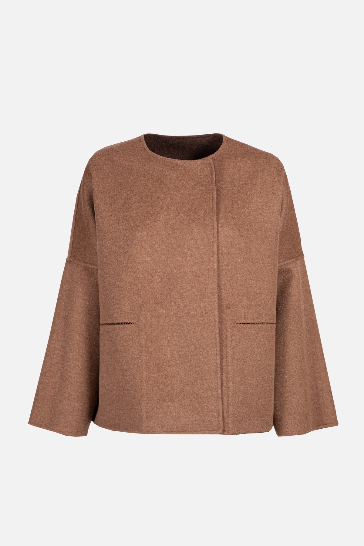Asciari MIRTO reversible double-breasted jacket for women in tobacco and brown Loro Piana pure wool double cloth, made in Italy